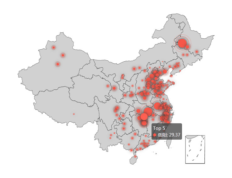 html5基于echarts中国地图热门城市热点分布图代码