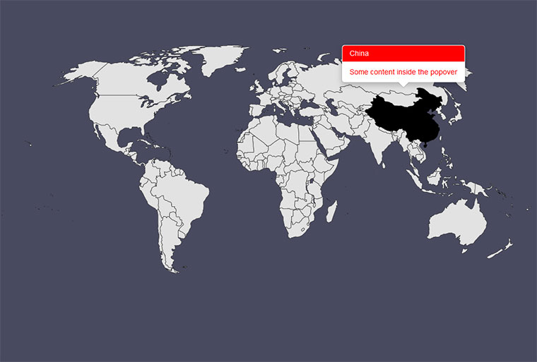 html5 SVG鼠标悬停世界地图区域地区提示框代码
