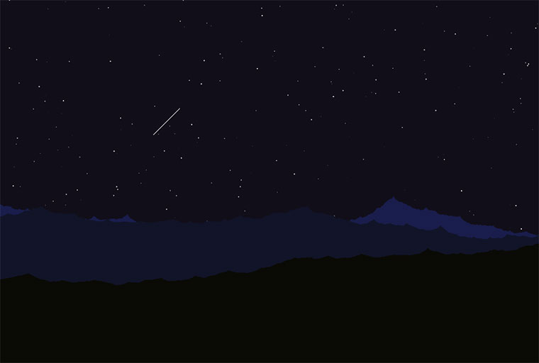 html5 canvas星空流星划过和山峦滚动场景动画特效